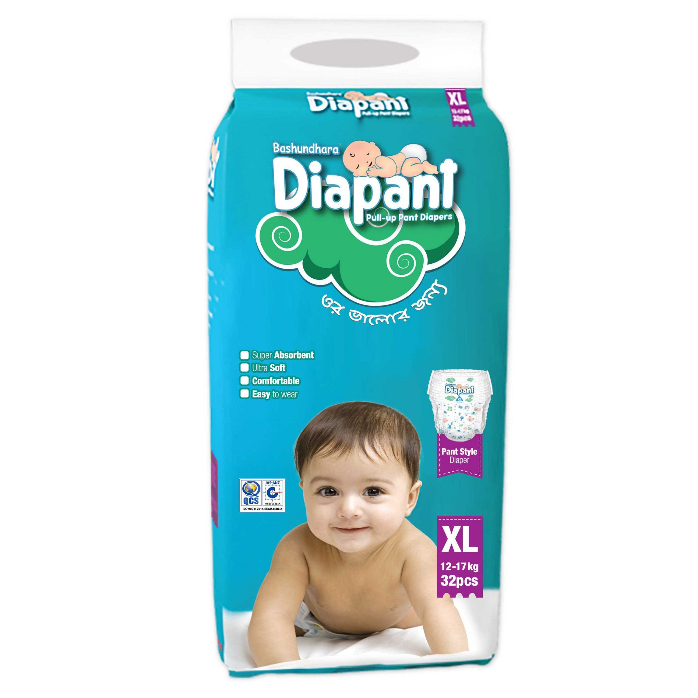 Bashundhara Baby Diaper Pant System XL(12-17 kg) 32 Pices