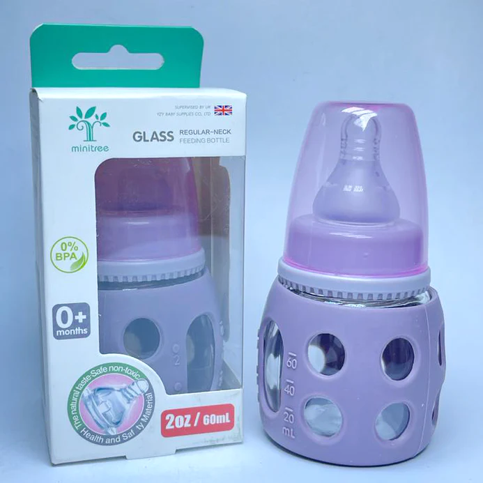 Minitree Glass Regular Neck LPurple Feeding Bottle 60ml
